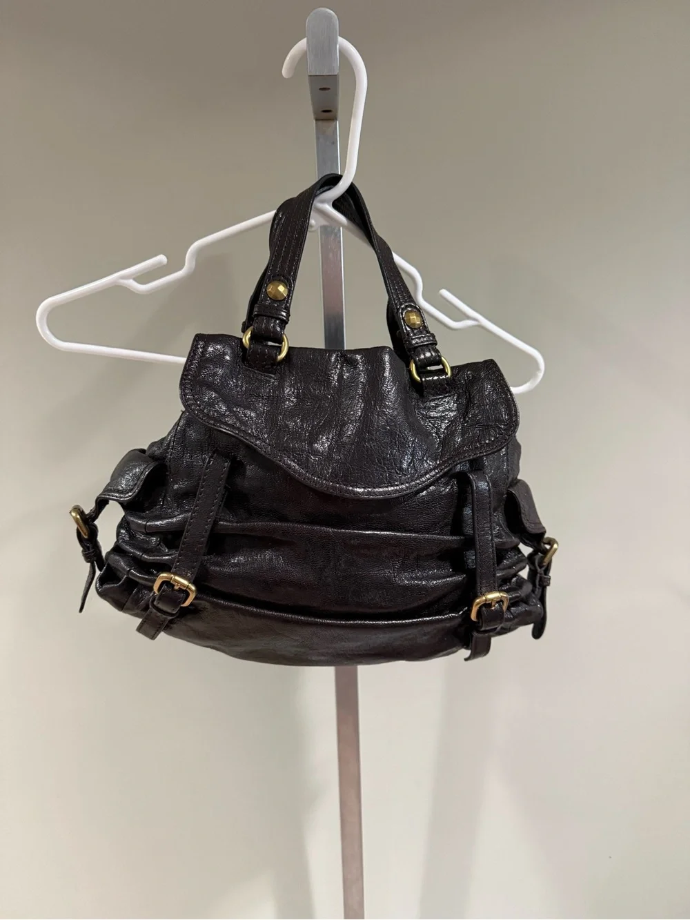 Kooba Black Leather Shoulder Bag with Gold Hardware